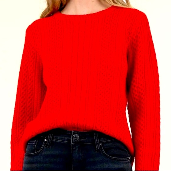 NWT Kut from the Kloth Emerson Scoop Neck Red Cable Knit Sweater - Picture 1 of 5